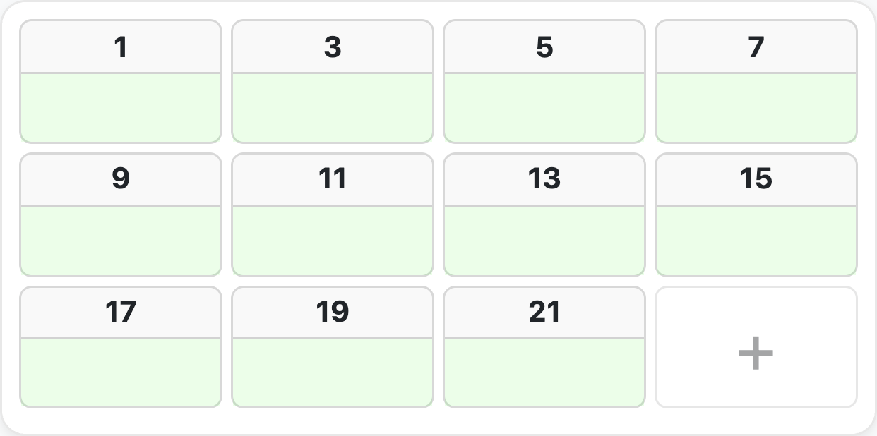 The "+" card at the end of an address list for adding a missing address