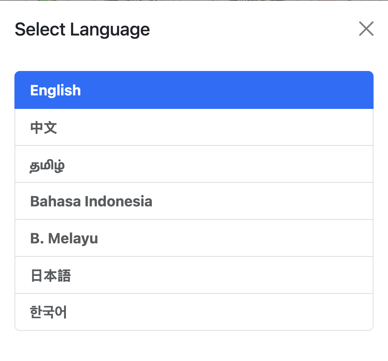 Language Selection List