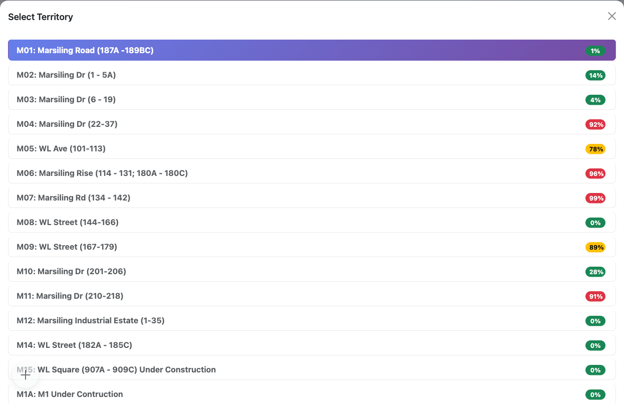 Territory Selection List